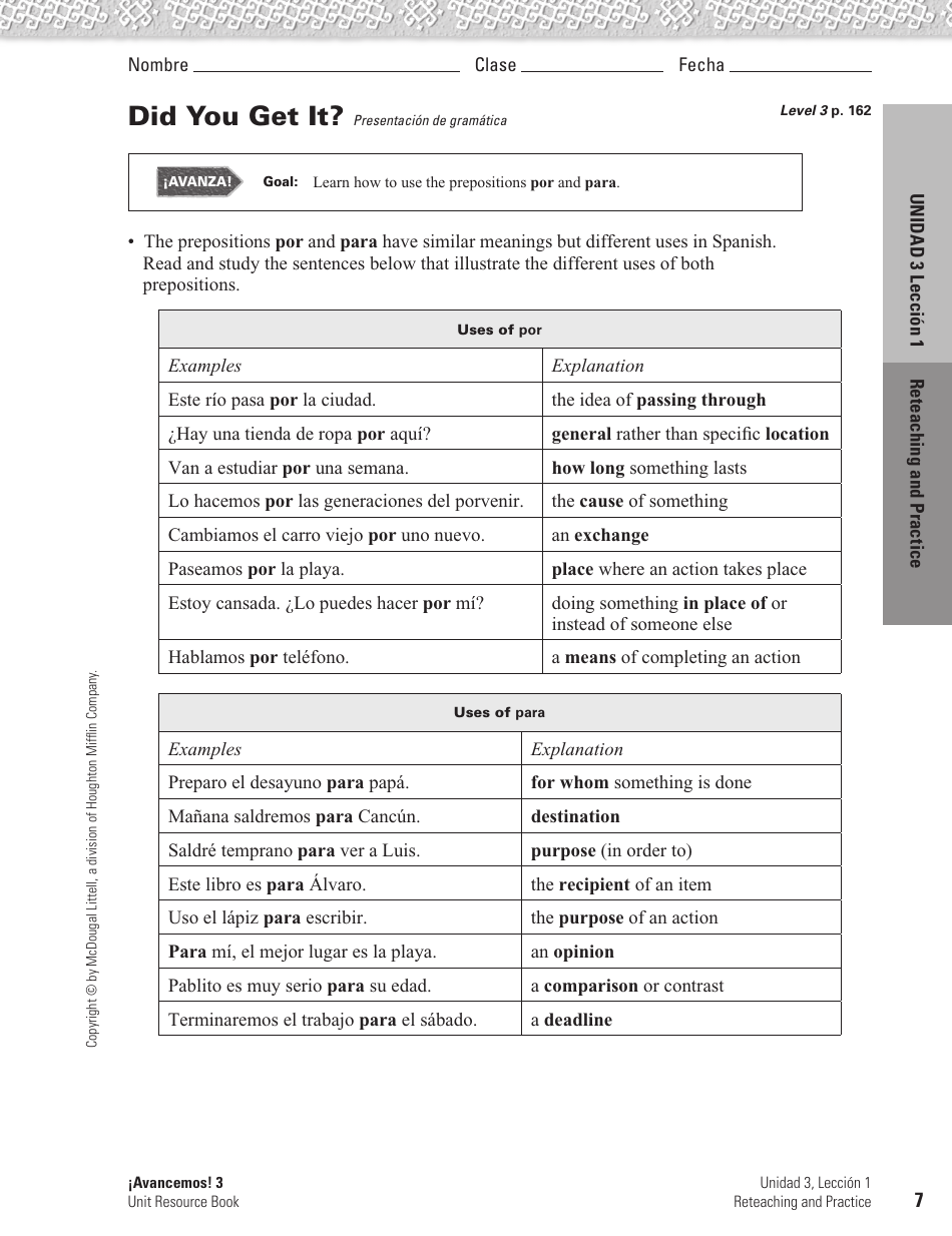 Spanish Worksheet: Challenges to the Environment - Mcdougal Littell, Page 7