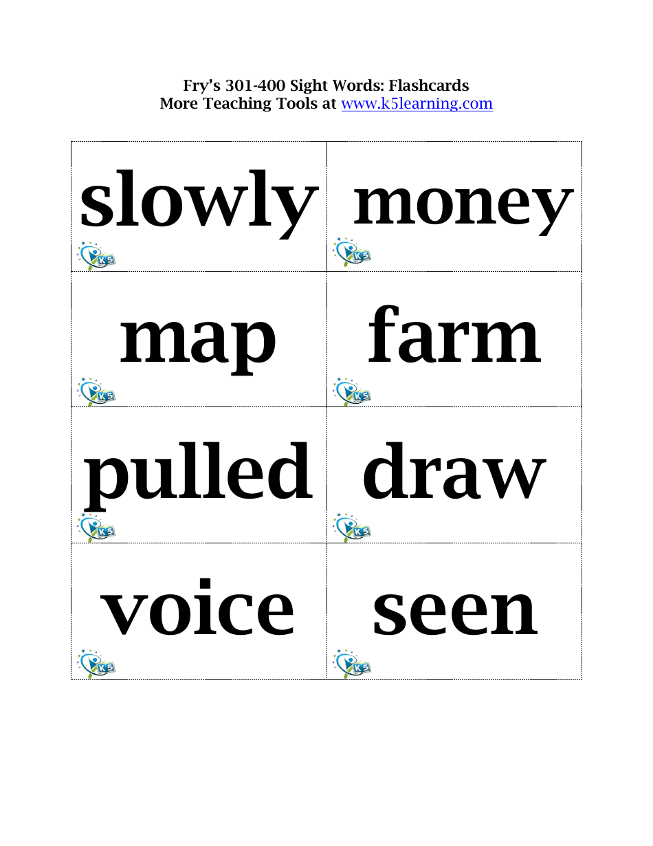 Frys 301-400 Sight Words Flashcards, Page 10