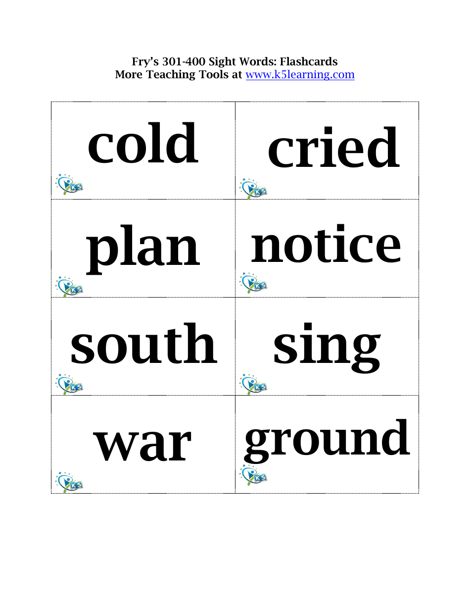 Frys 301-400 Sight Words Flashcards, Page 11