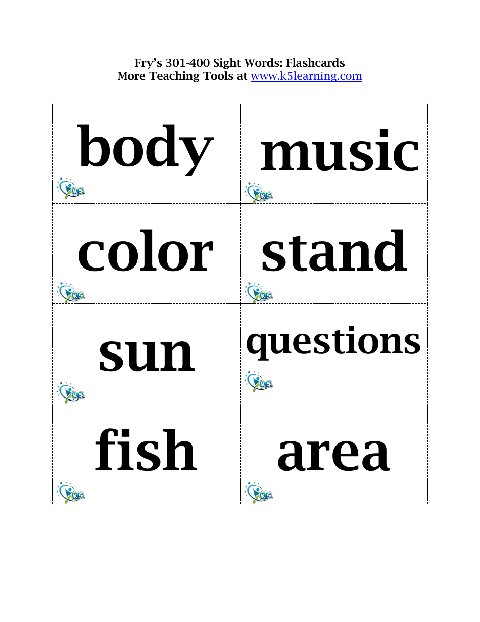 Frys 301-400 Sight Words Flashcards, Page 1