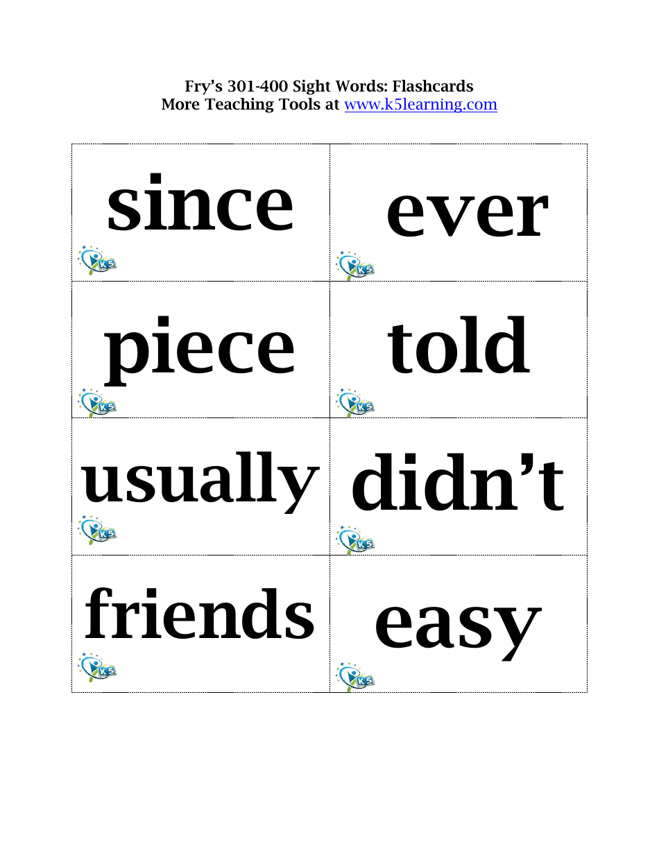 Frys 301-400 Sight Words Flashcards, Page 3