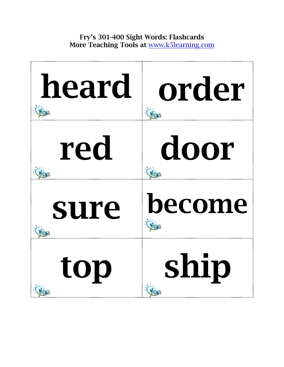 Frys 301-400 Sight Words Flashcards, Page 4