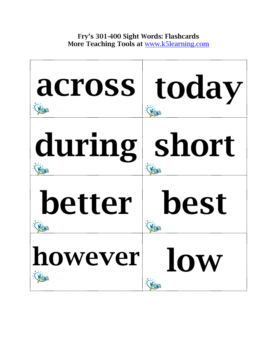 Frys 301-400 Sight Words Flashcards, Page 5