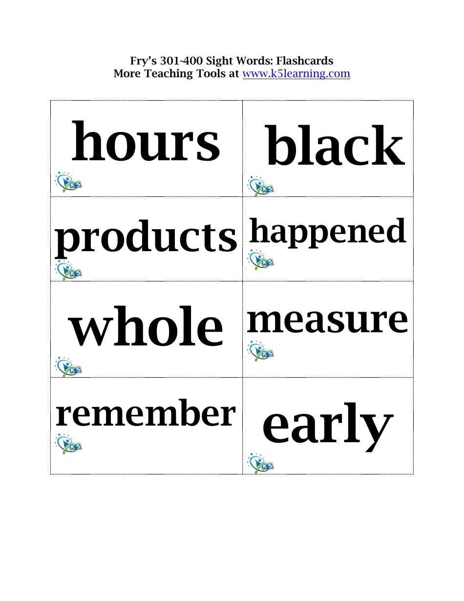 Frys 301-400 Sight Words Flashcards, Page 6