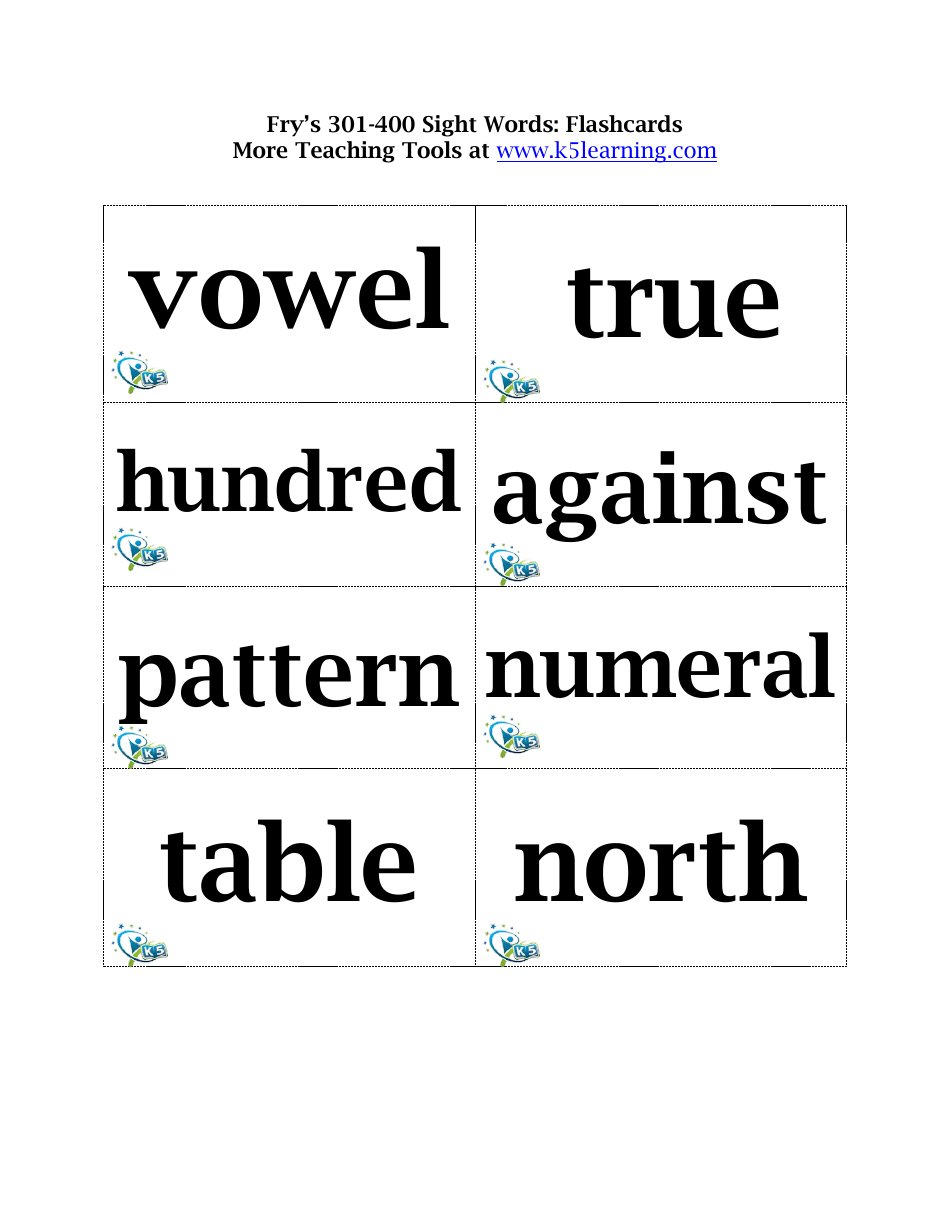 Frys 301-400 Sight Words Flashcards, Page 9