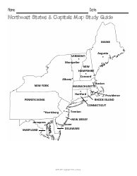 Document preview: Northeast States & Capitals Map Worksheet and Flashcards