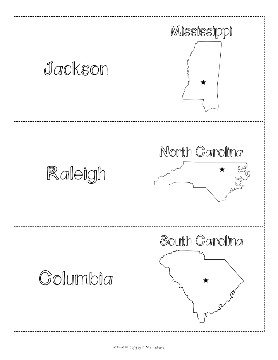 Southeast States & Capitals Map Worksheet And Flashcards Download 