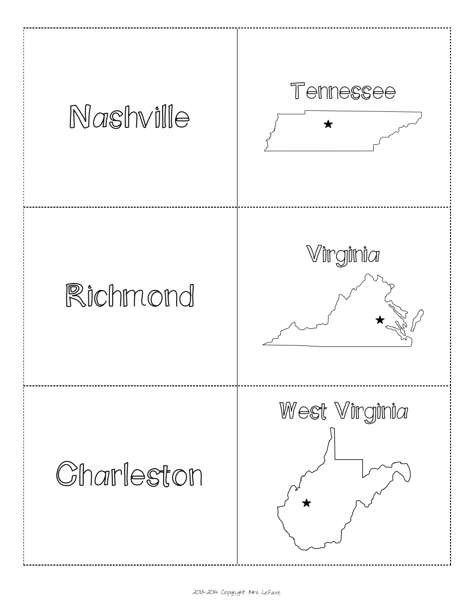 Southeast States & Capitals Map Worksheet And Flashcards Download 