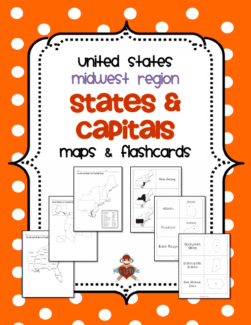 Midwest States & Capitals Map Worksheet and Flashcards