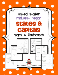 Midwest States &amp; Capitals Map Worksheet and Flashcards