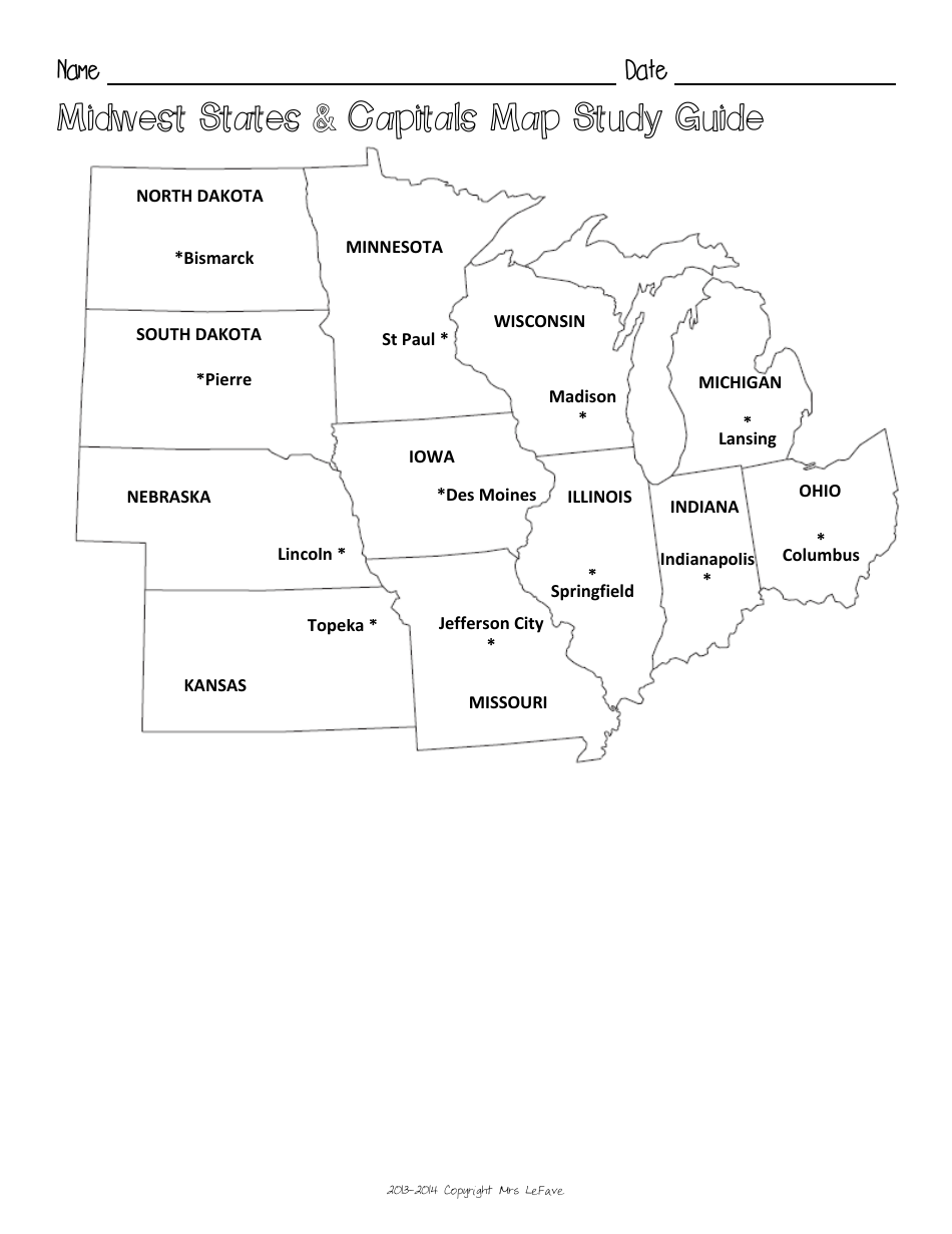 Midwest States Capitals Map Worksheet and Flashcards Download Midwest States Capitals Map Worksheet and Flashcards Download