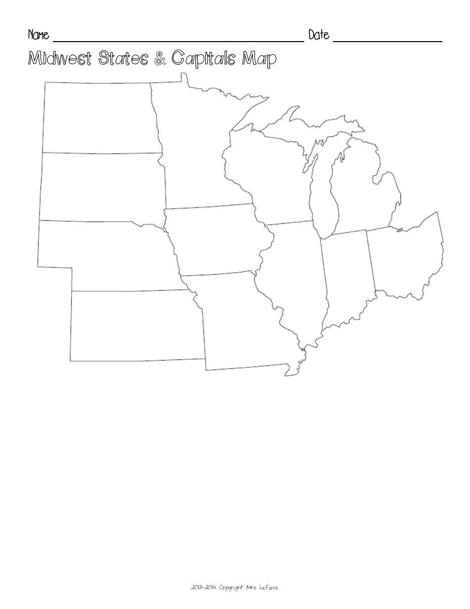 Midwest States  Capitals Map Worksheet and Flashcards, Page 5