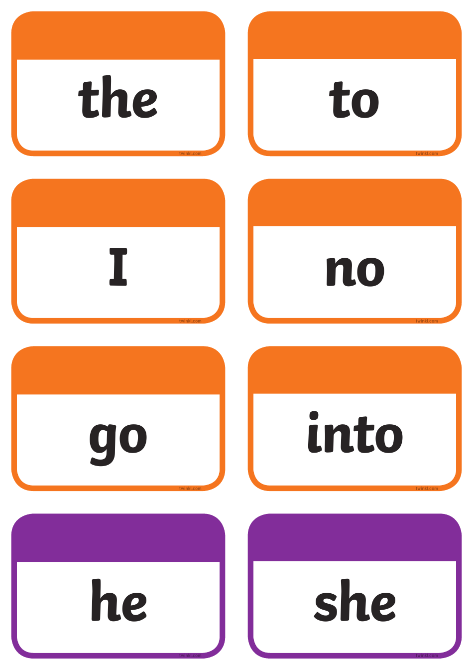 Sight Words Flashcards, Page 1