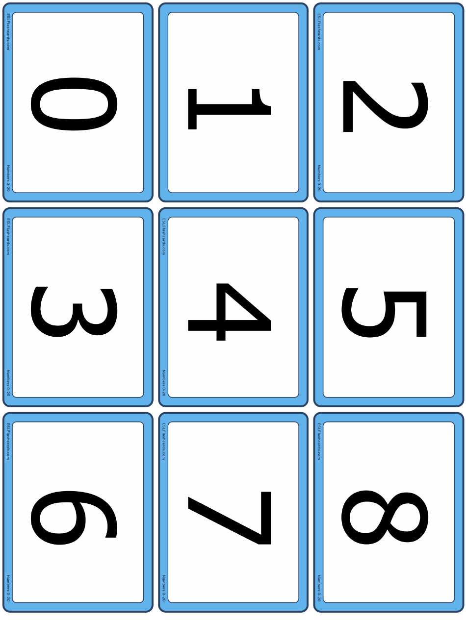 1-20 Number Flashcards - Blue, Page 1