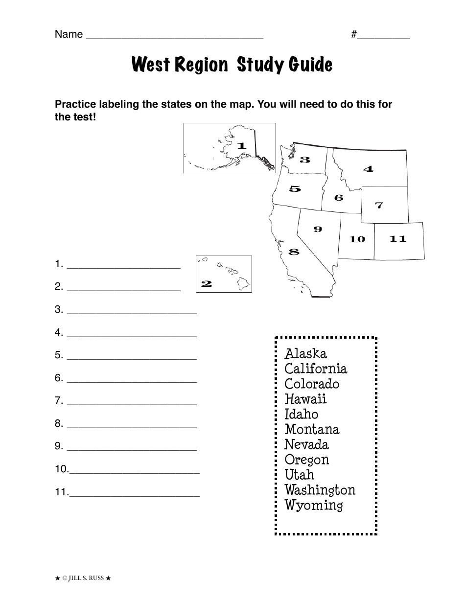 West Region Capitals and Abbreviations Worksheet - Jill S. Russ, Page 1