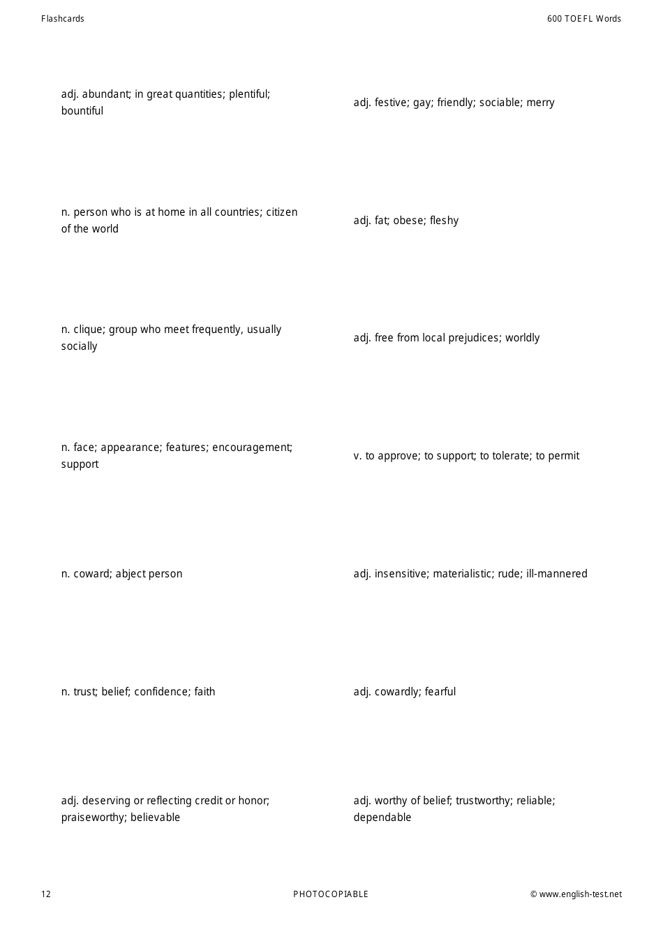 600 Toefl Voabulary Flashcards, Page 12