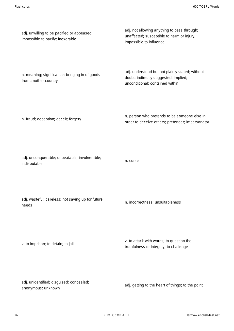 600 Toefl Voabulary Flashcards, Page 26