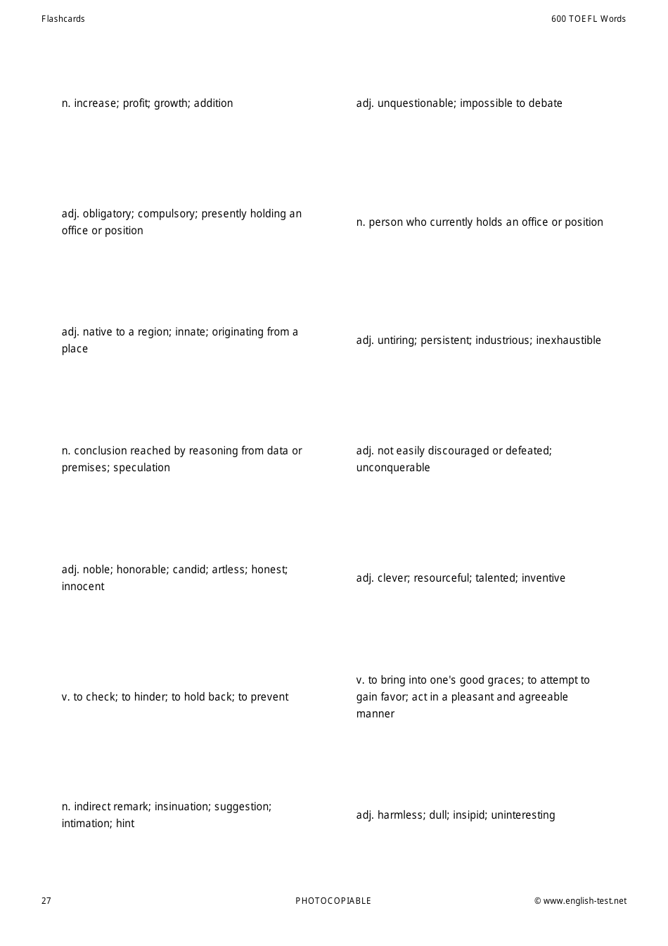 600 Toefl Voabulary Flashcards, Page 27