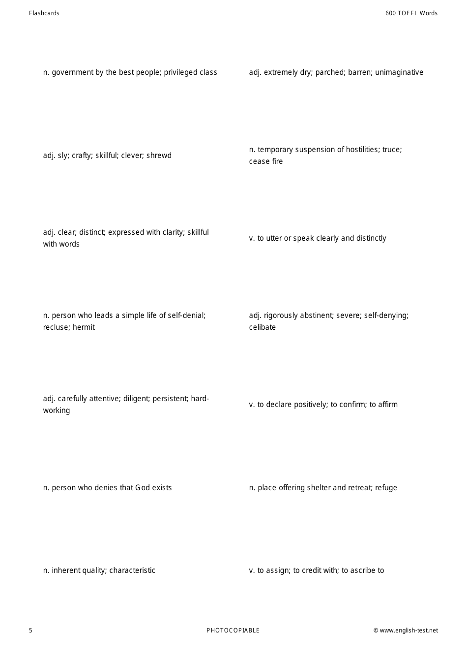 600 Toefl Voabulary Flashcards, Page 5