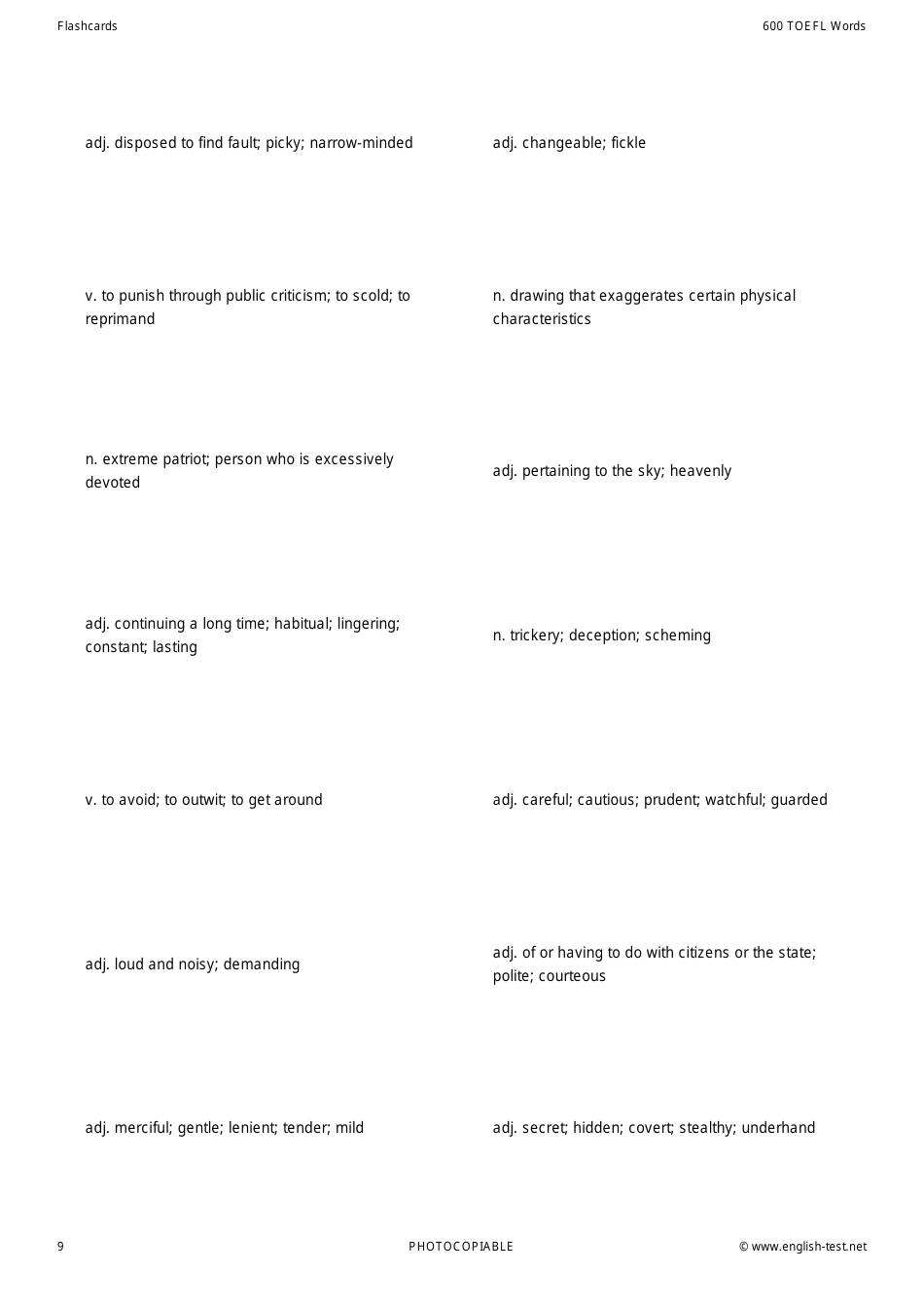 600 Toefl Voabulary Flashcards, Page 9