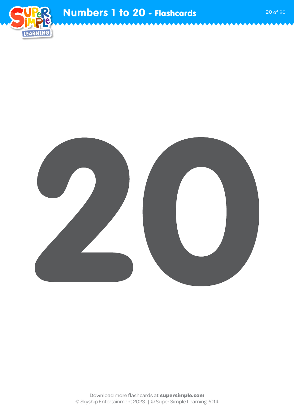 Numbers 1 to 20 Flashcards, Page 20