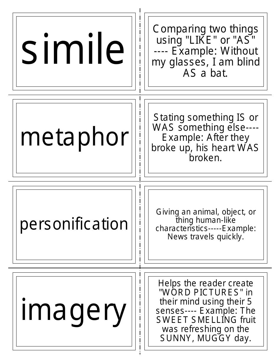 Literary Devices Flashcards - Squares, Page 1