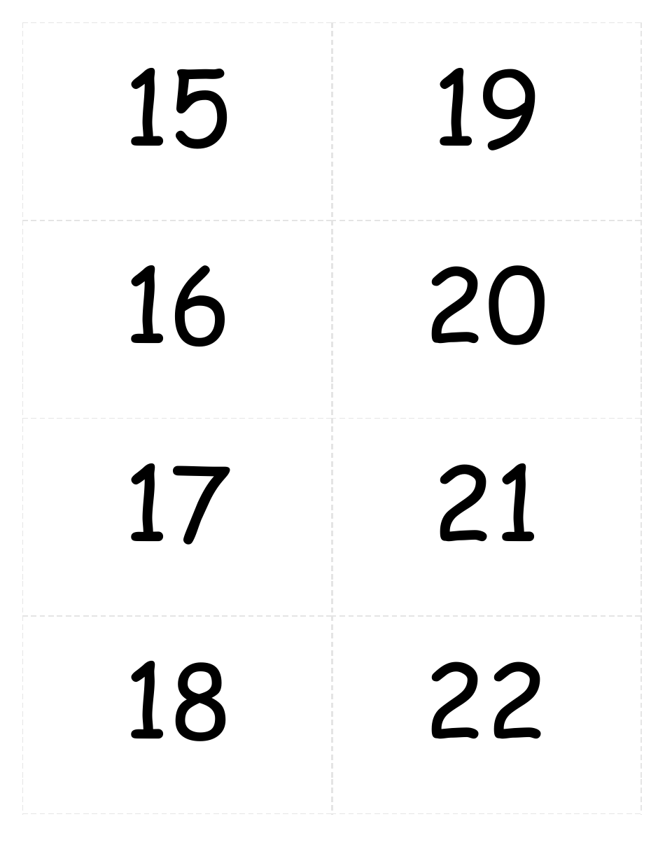 Skills Assessment Flashcards for Numbers 0-30, Page 3