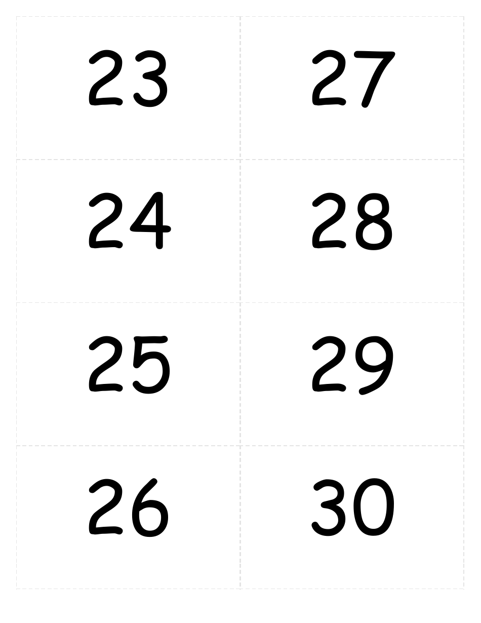 Skills Assessment Flashcards for Numbers 0-30, Page 4