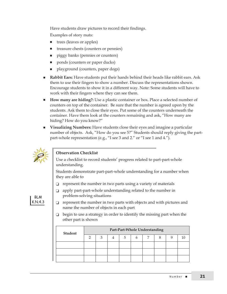 Kindergarten Mathematics Support Document for Teachers, Page 21