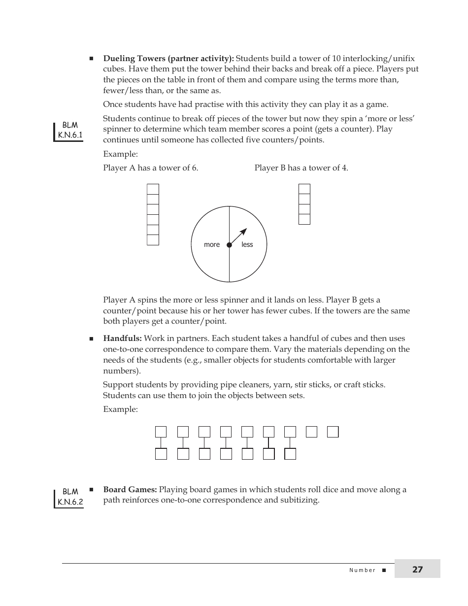 Kindergarten Mathematics Support Document for Teachers, Page 27