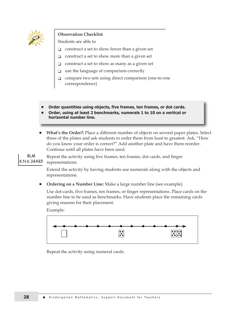 Kindergarten Mathematics Support Document for Teachers, Page 28