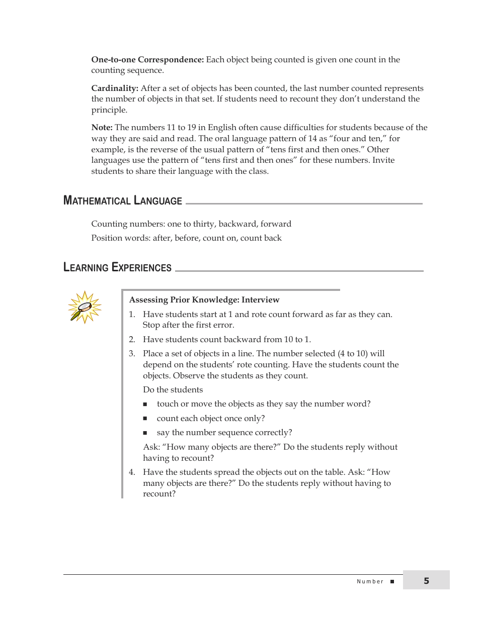 Kindergarten Mathematics Support Document for Teachers, Page 5