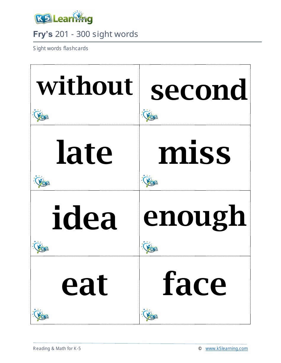 201-400 Fry Sight Words Flashcards - K-5 Learning, Page 10