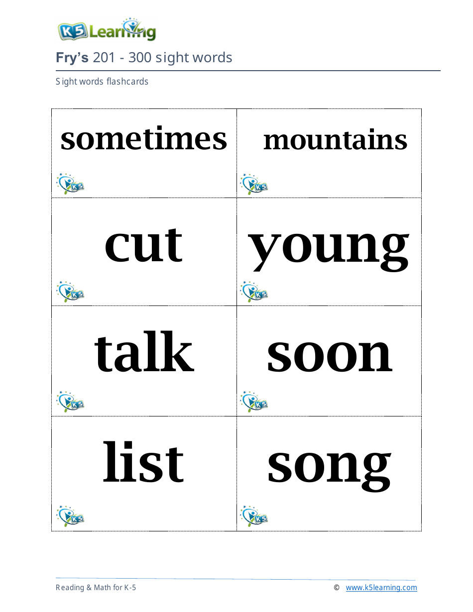 201-400 Fry Sight Words Flashcards - K-5 Learning, Page 12