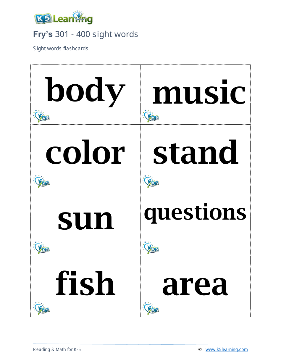 201-400 Fry Sight Words Flashcards - K-5 Learning, Page 14