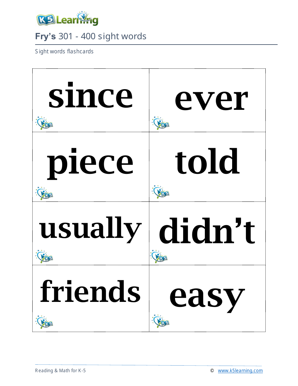201-400 Fry Sight Words Flashcards - K-5 Learning, Page 16