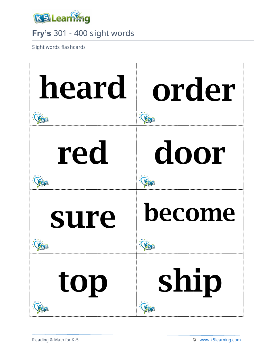201-400 Fry Sight Words Flashcards - K-5 Learning, Page 17