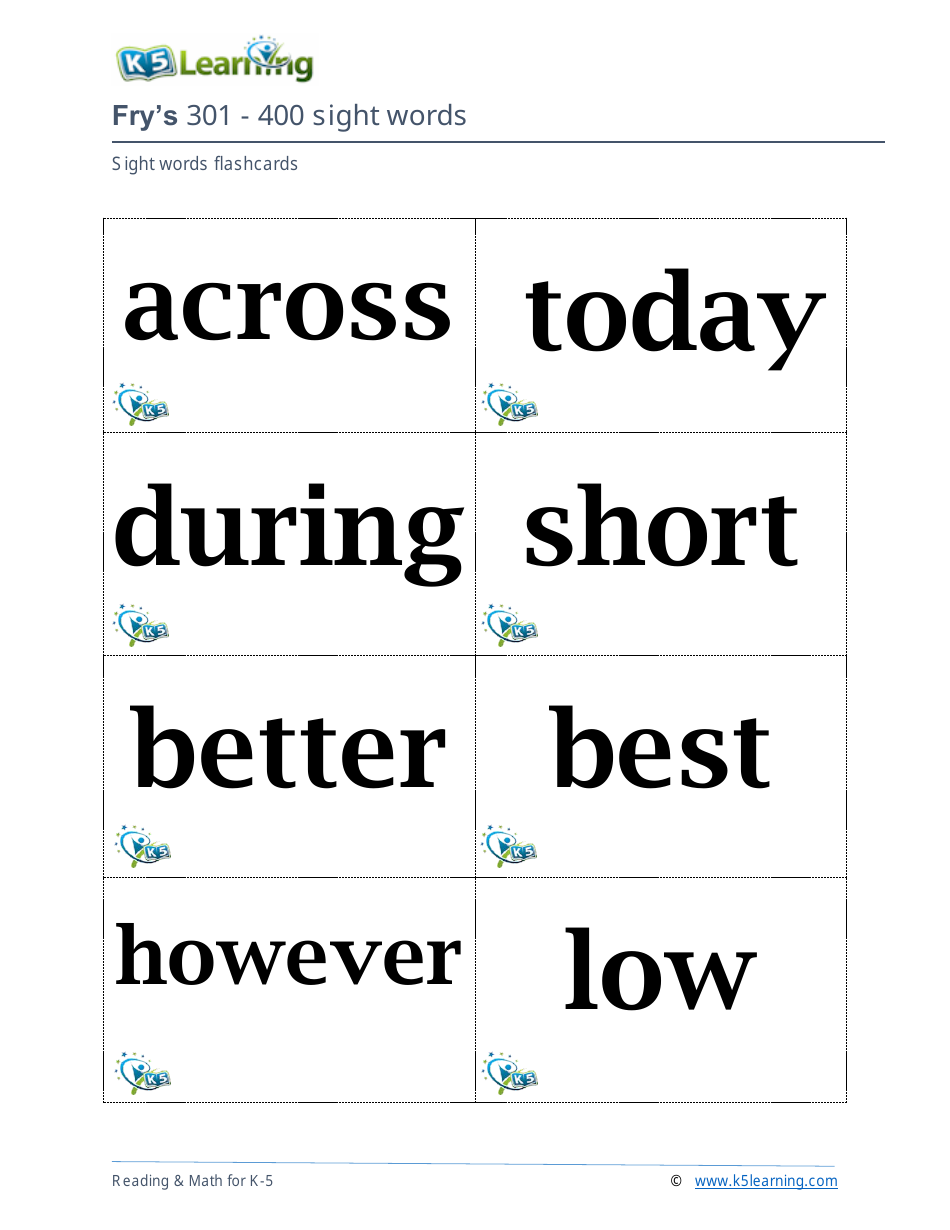 201-400 Fry Sight Words Flashcards - K-5 Learning, Page 18