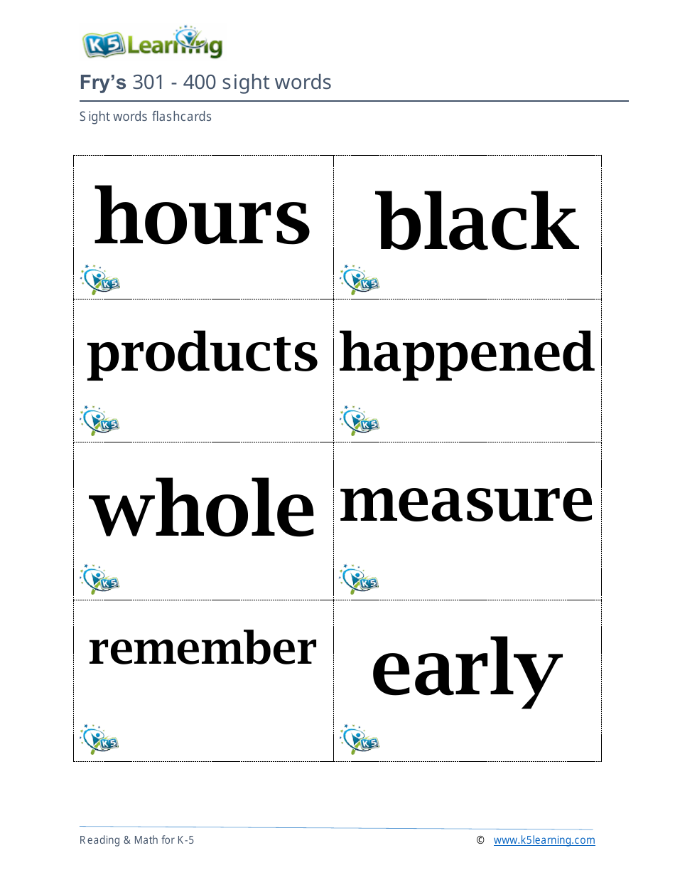 201-400 Fry Sight Words Flashcards - K-5 Learning, Page 19