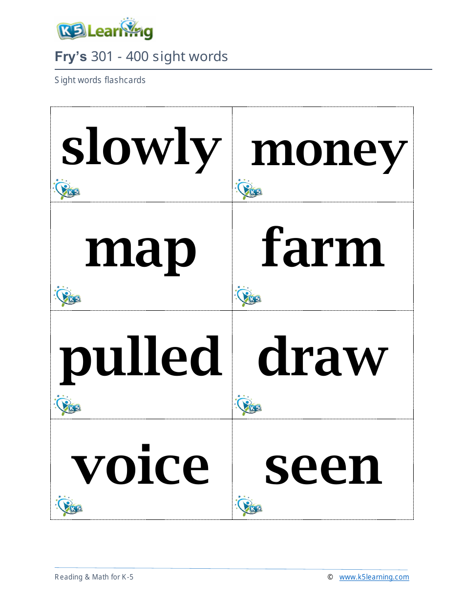 201-400 Fry Sight Words Flashcards - K-5 Learning, Page 23
