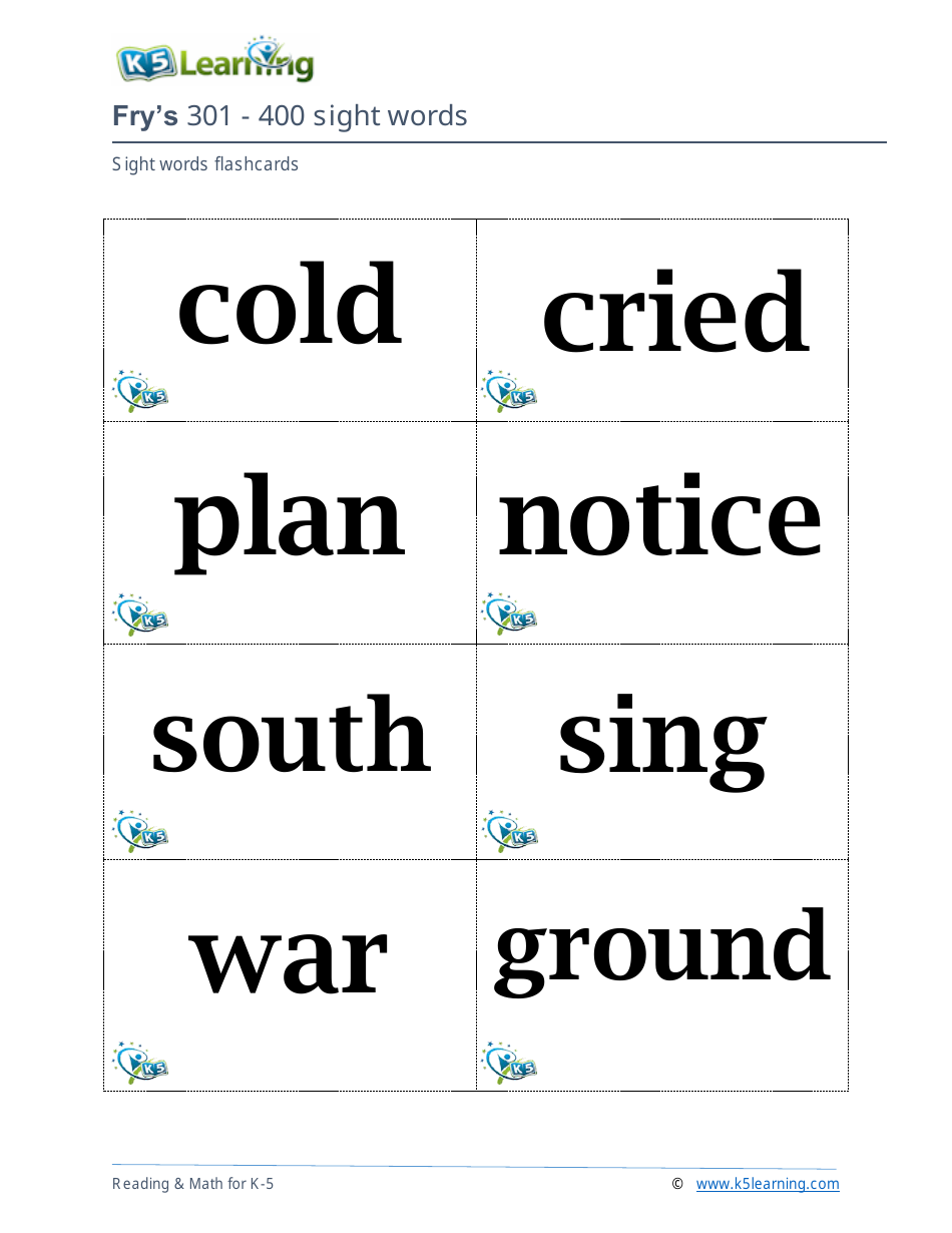 201-400 Fry Sight Words Flashcards - K-5 Learning, Page 24
