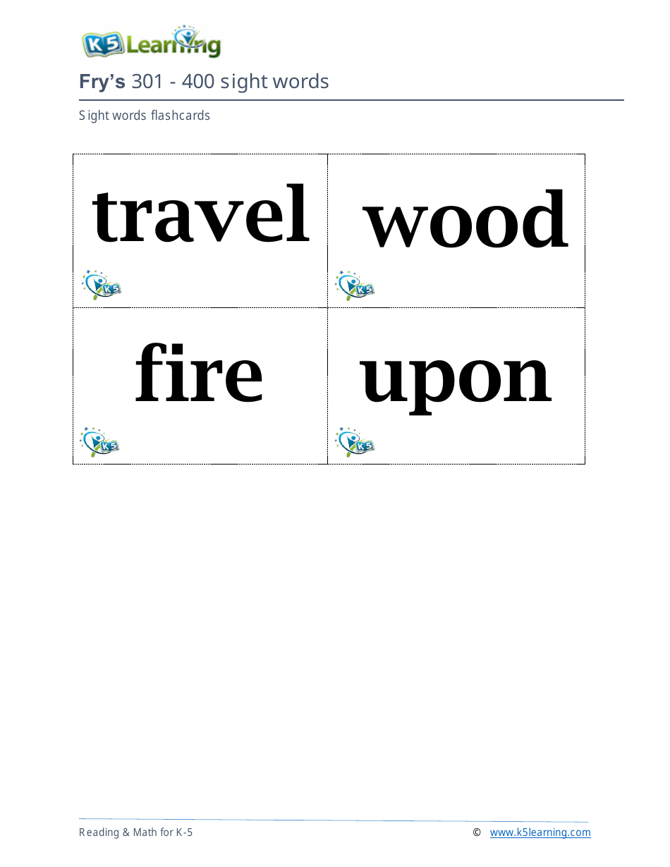 201-400 Fry Sight Words Flashcards - K-5 Learning, Page 26