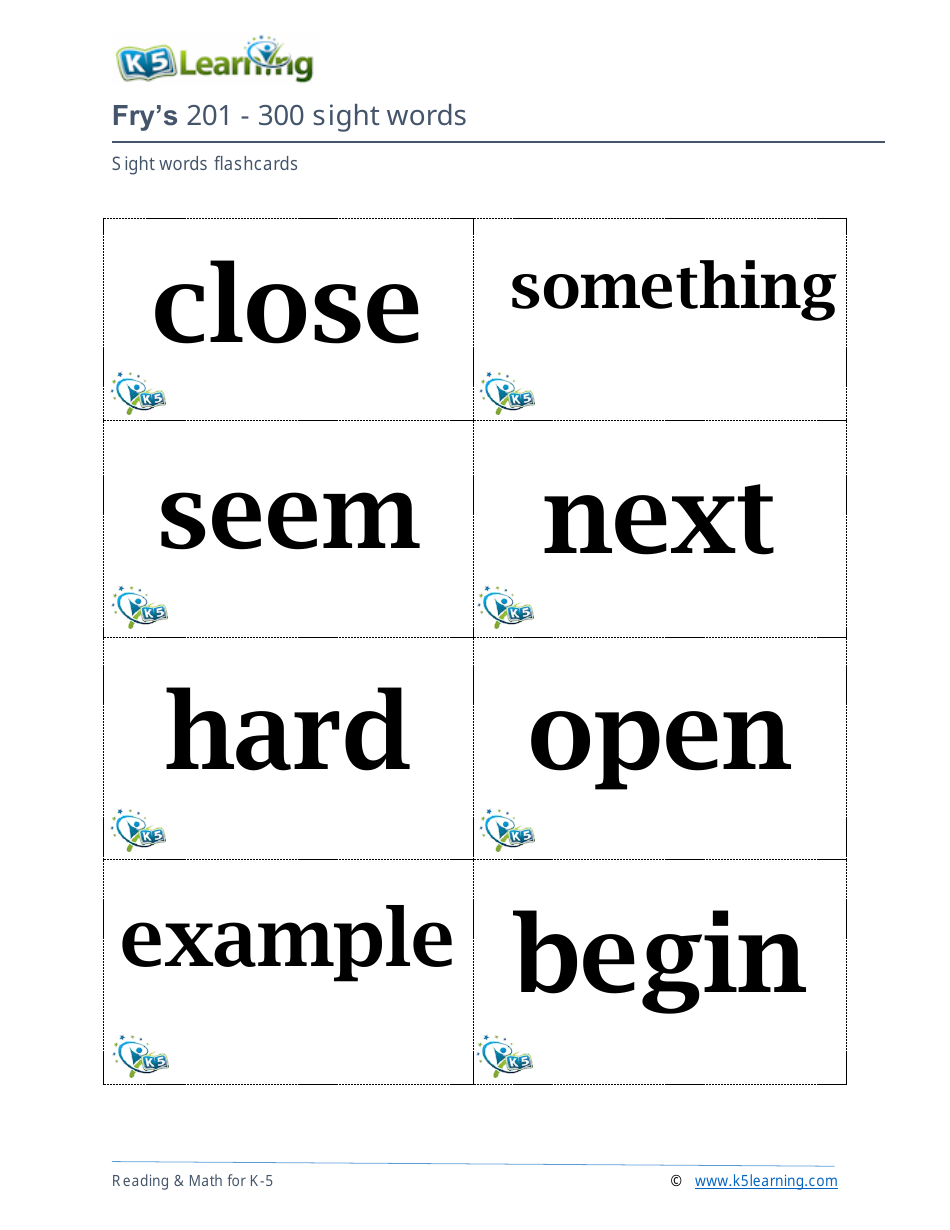 201-400 Fry Sight Words Flashcards - K-5 Learning, Page 5