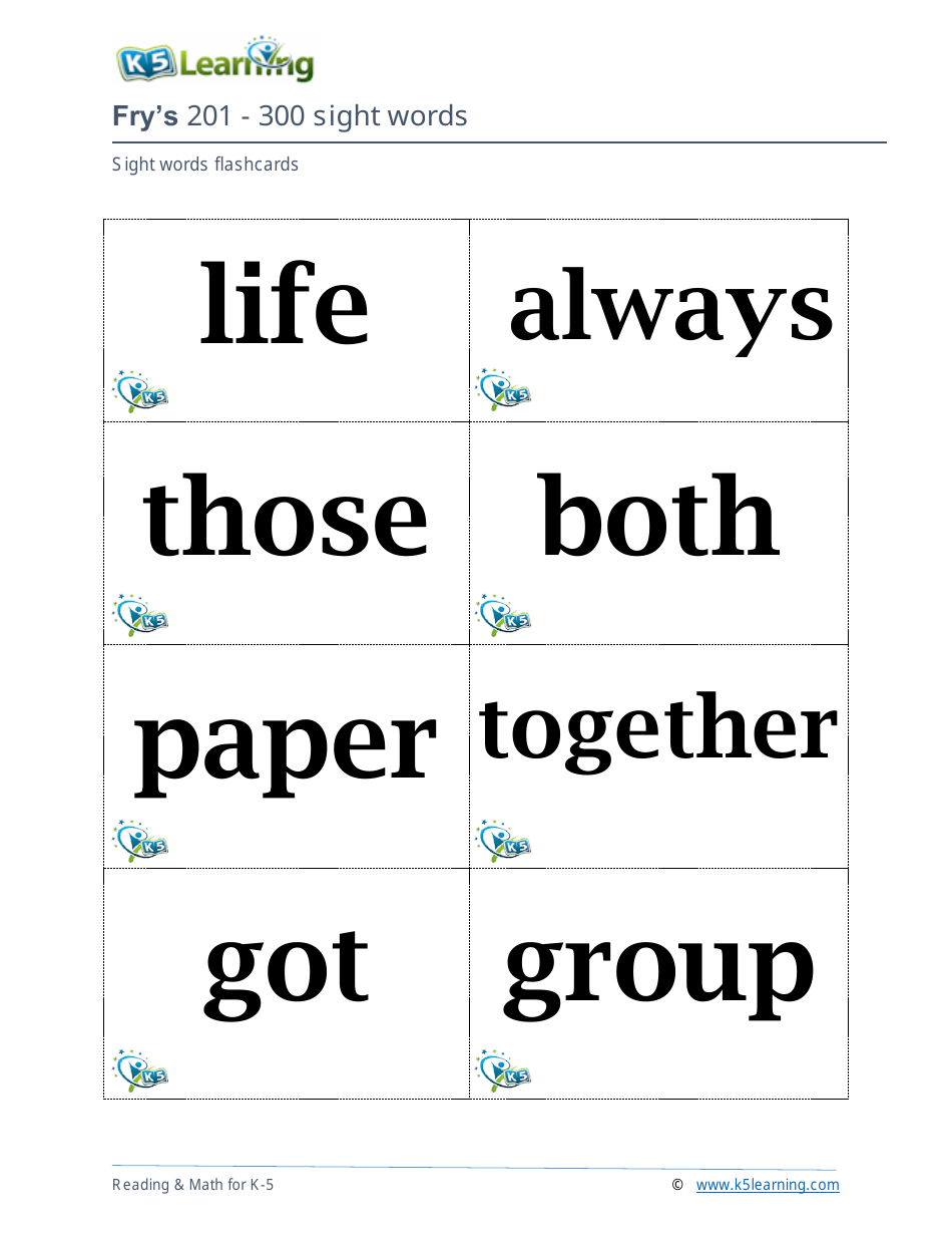 201-400 Fry Sight Words Flashcards - K-5 Learning, Page 6