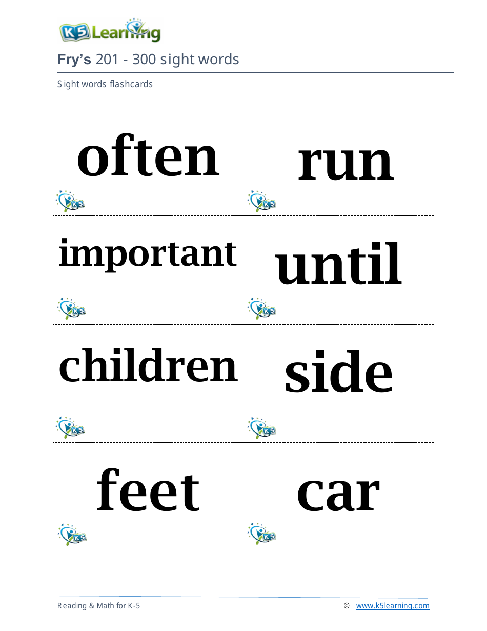 201-400 Fry Sight Words Flashcards - K-5 Learning, Page 7