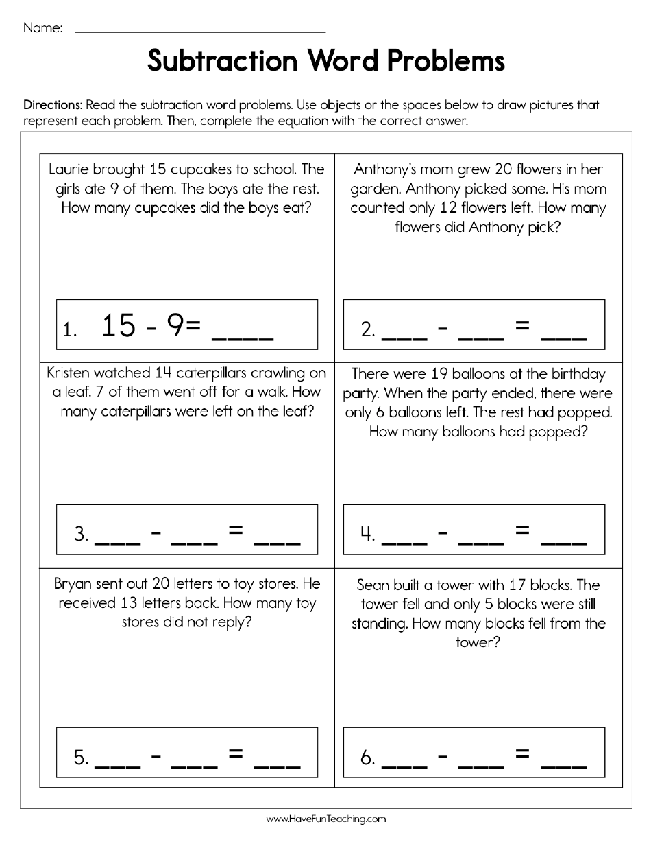 Grade 1 Math Worksheet - Subtraction, Page 3