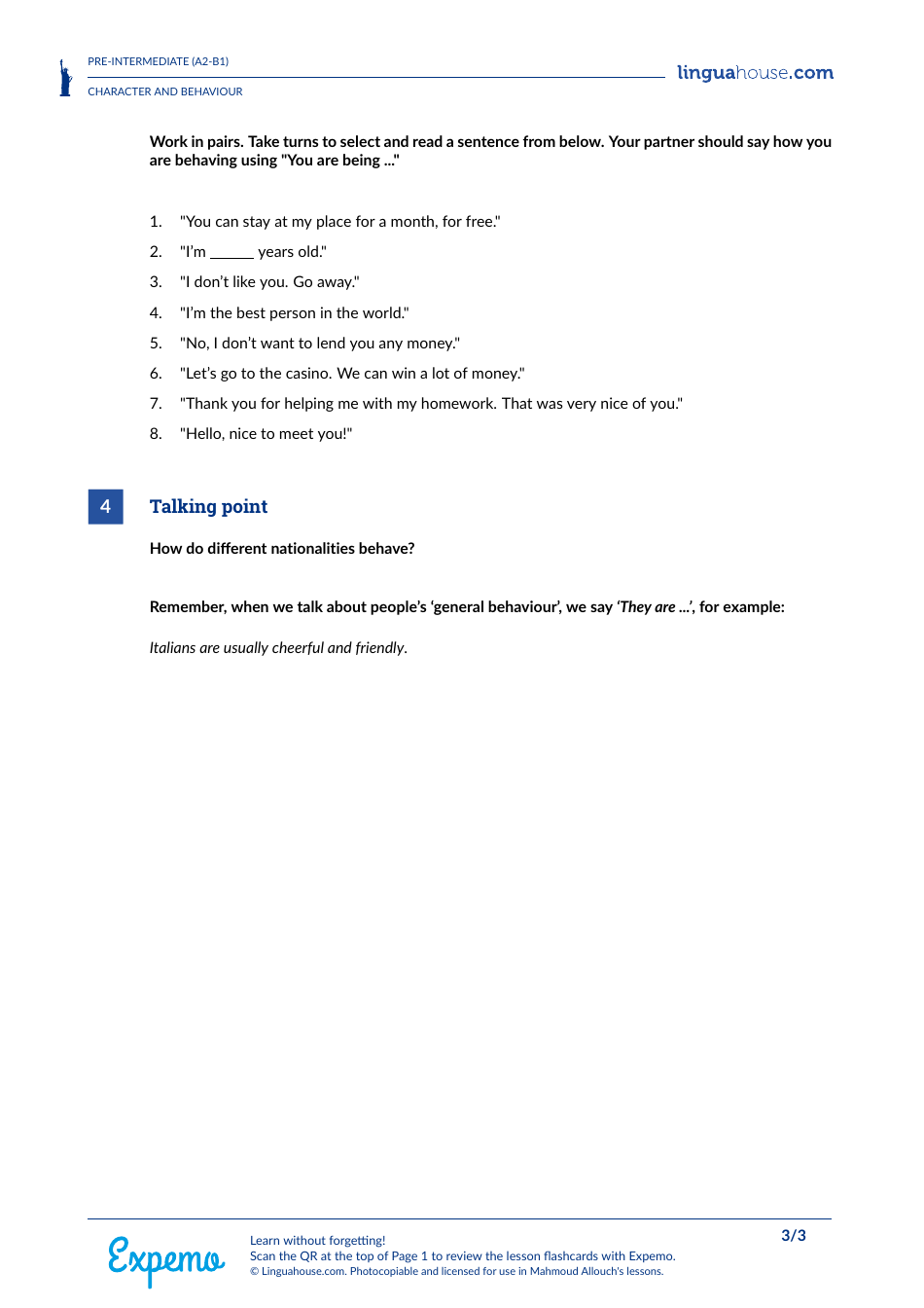 Pre-intermediate English Worksheet: Character and Behaviour - Linguahouse, Page 3