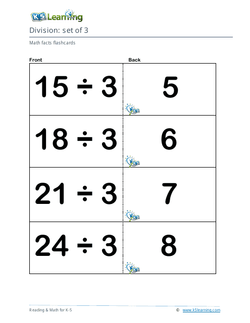 Math Facts Flashcards - Division - Set of 3
