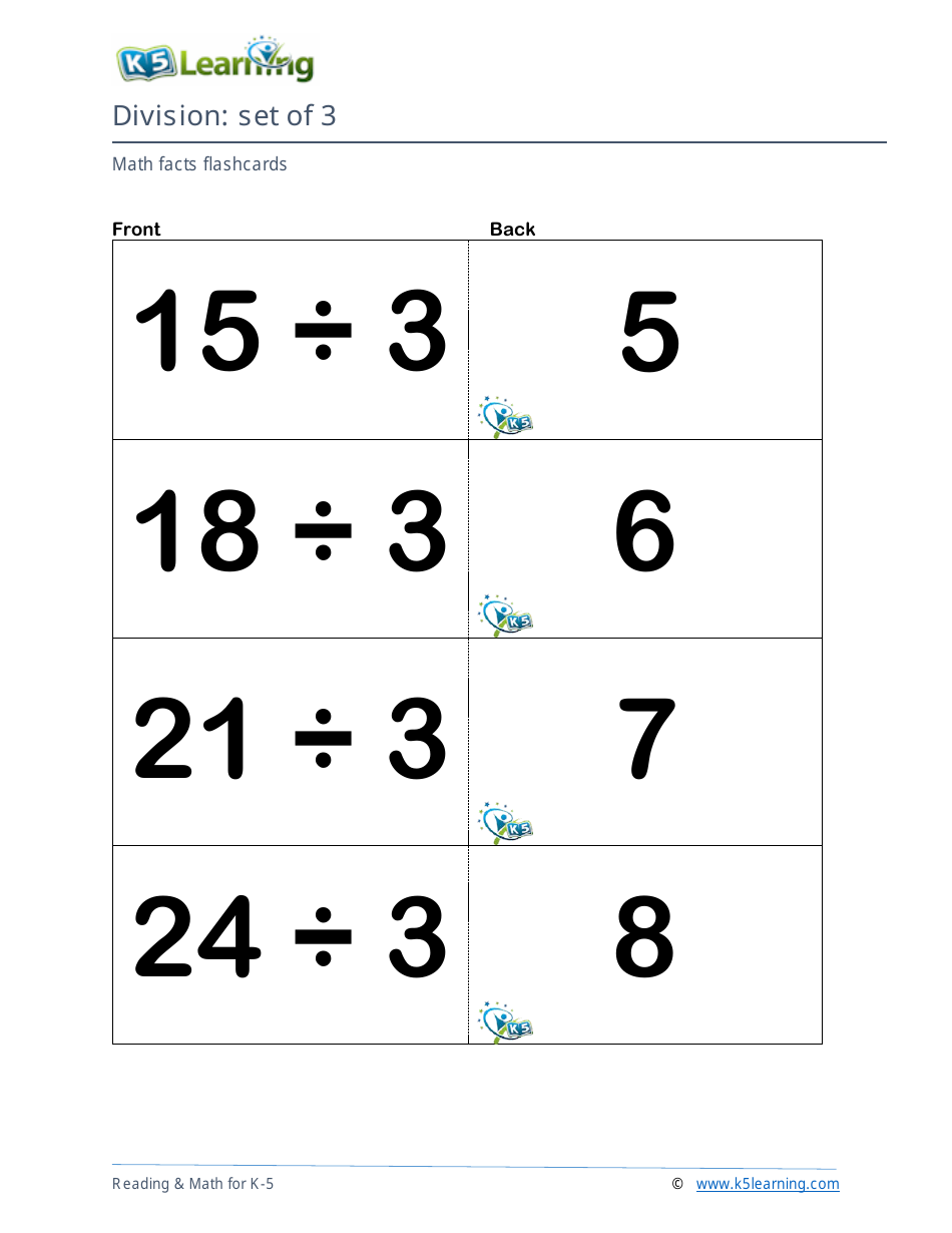 Math Facts Flashcards - Division - Set of 3, Page 1