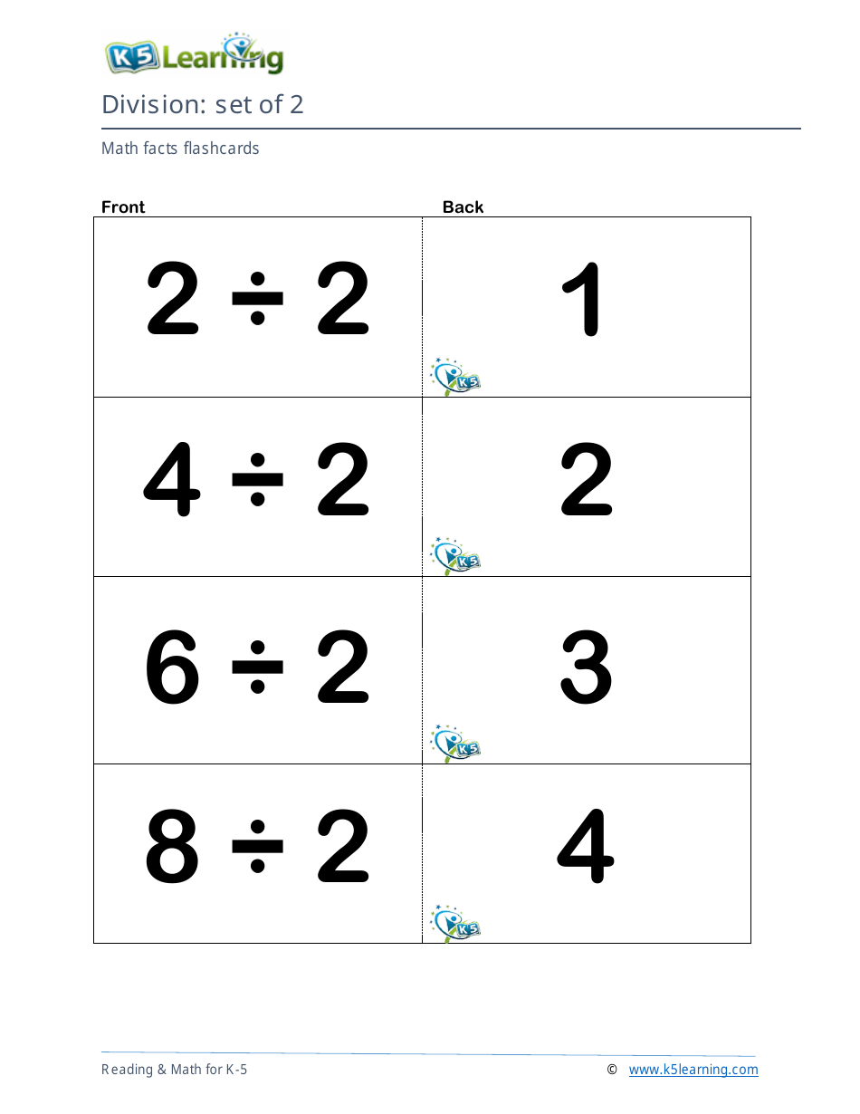 Math Facts Flashcards - Division - Set of 1-3, Page 4